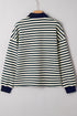 Striped Contrast Collar Quarter Zip Polo Long Sleeve Top